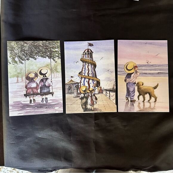 Faye Whittaker Edwardian Style Seaside Scene Print Greetings Cards w envelopes - Picture 2 of 9